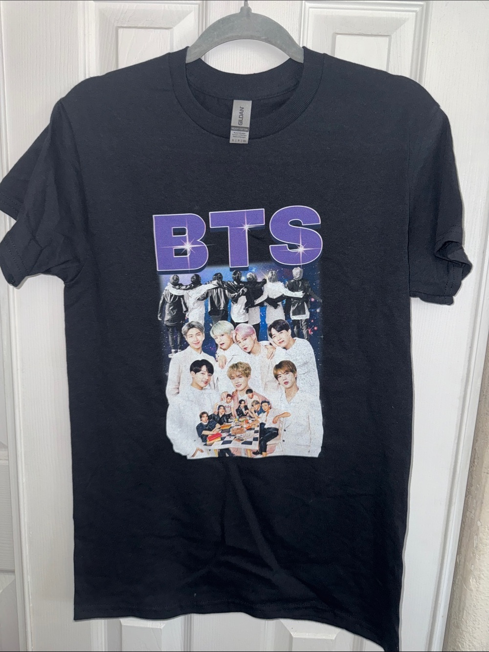 Gildan Black Kids Tee with Purple BTS Graphic